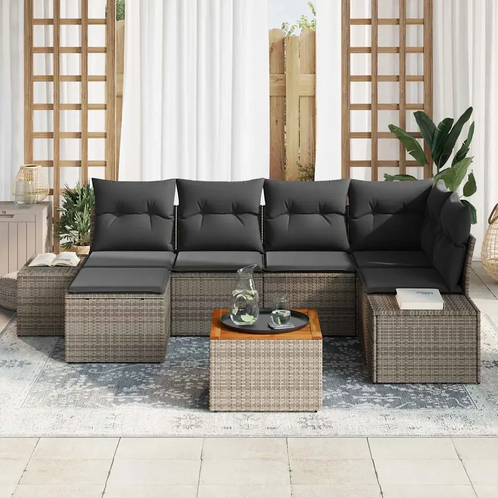 Set Divano da Giardino con cuscino 7 pcs Grigio polyrattan 3347979 - Image 3