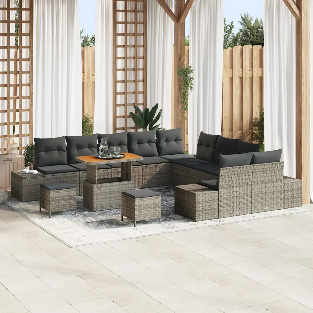 Set Divano da Giardino con cuscino 13 pcs Grigio Poly Rattan 3364798