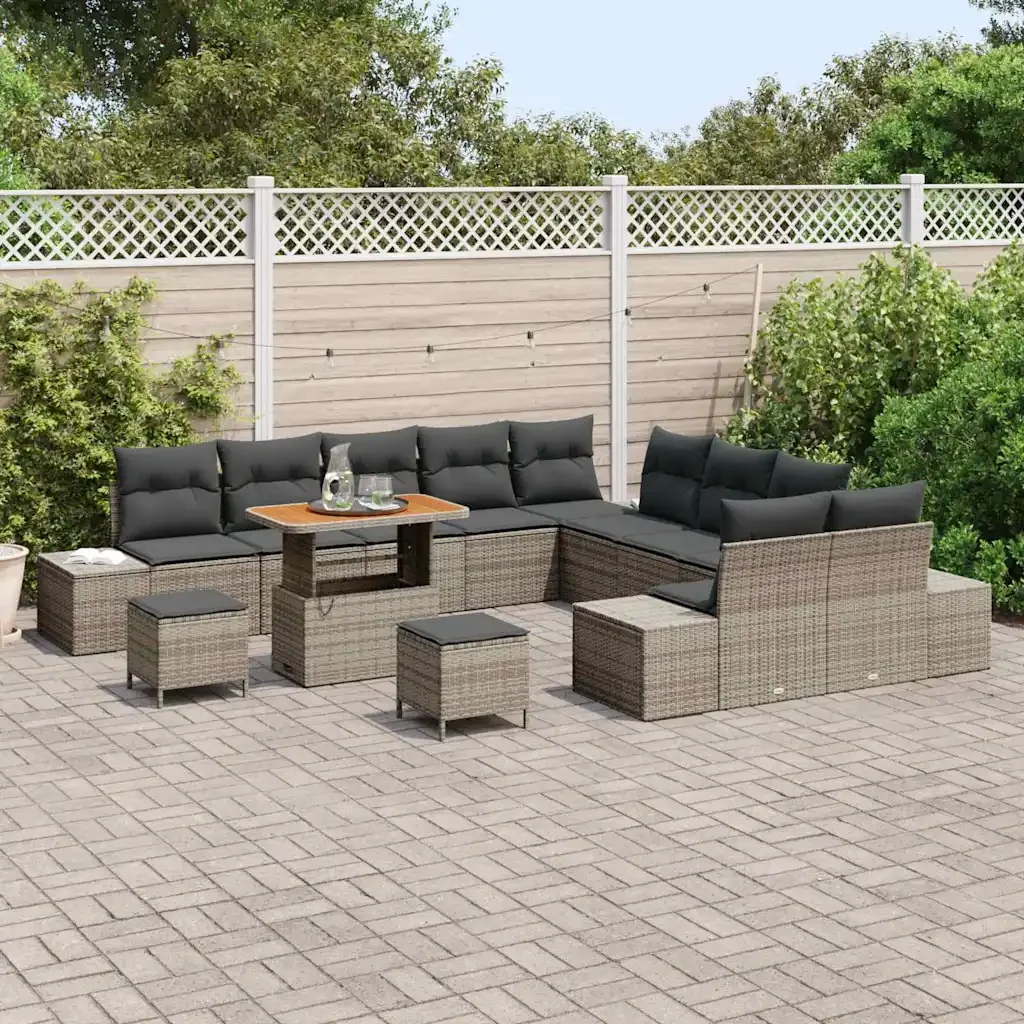 Set Divano da Giardino con cuscino 13 pcs Grigio Poly Rattan 3364798 - Image 3
