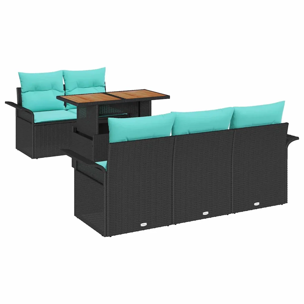 Set Divano da Giardino con cuscino 6 pcs Nero e blu - Image 2