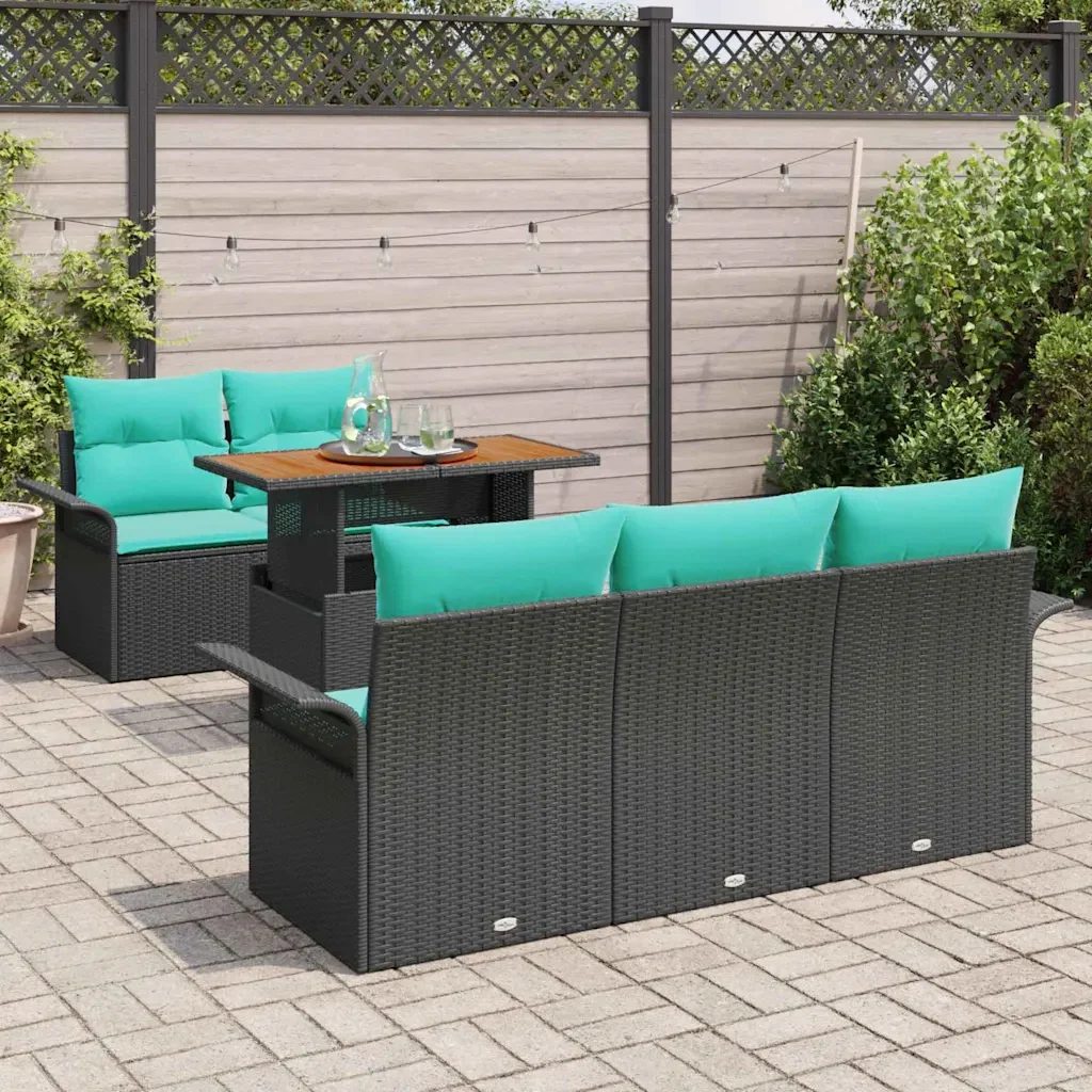 Set Divano da Giardino con cuscino 6 pcs Nero e blu - Image 3
