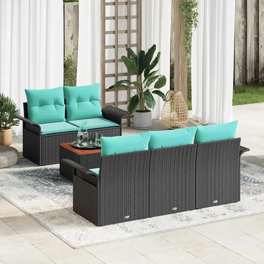Set Divano da Giardino con cuscino 6 pcs Nero polyrattan