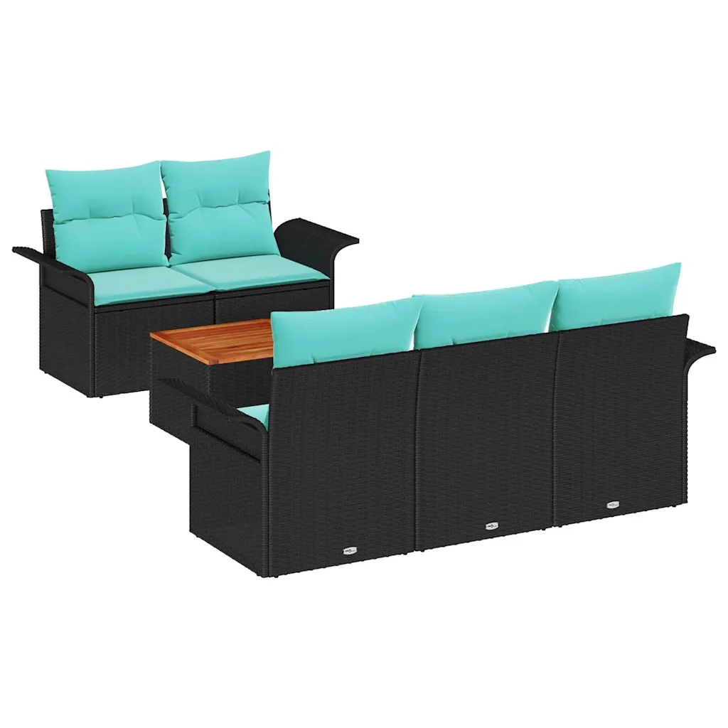 Set Divano da Giardino con cuscino 6 pcs Nero polyrattan - Image 2