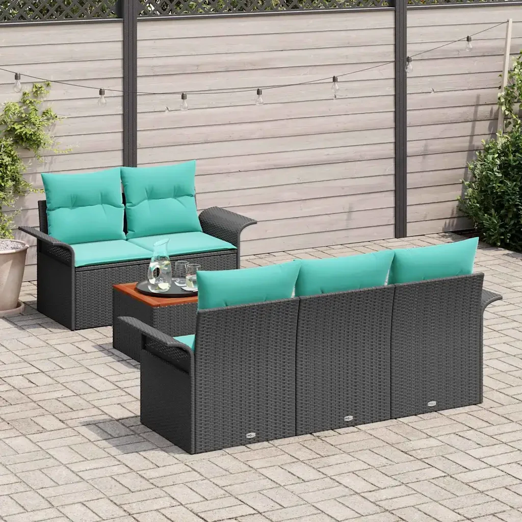 Set Divano da Giardino con cuscino 6 pcs Nero polyrattan - Image 3