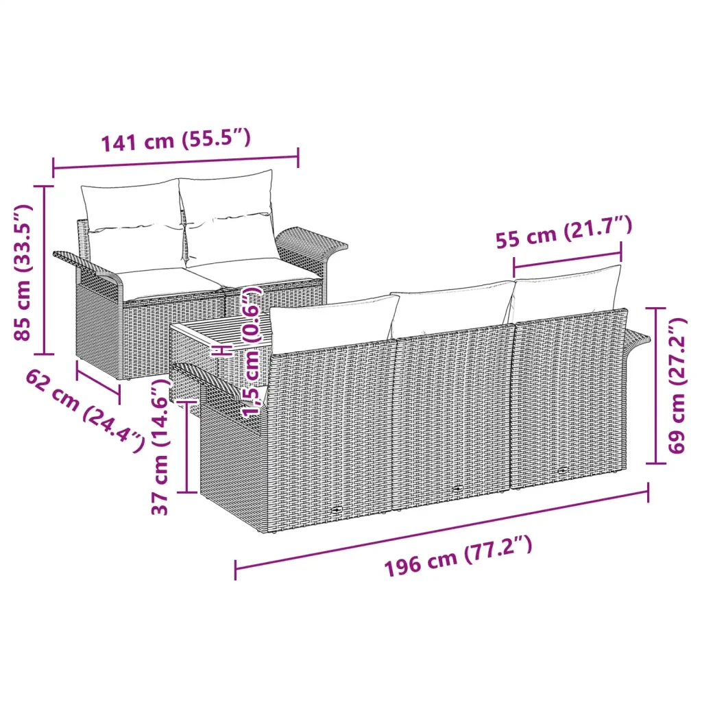 Set Divano da Giardino con cuscino 6 pcs Nero polyrattan - Image 8