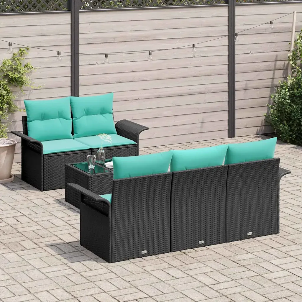 Set Divano da Giardino con cuscino 6 pcs Nero polyrattan - Image 3