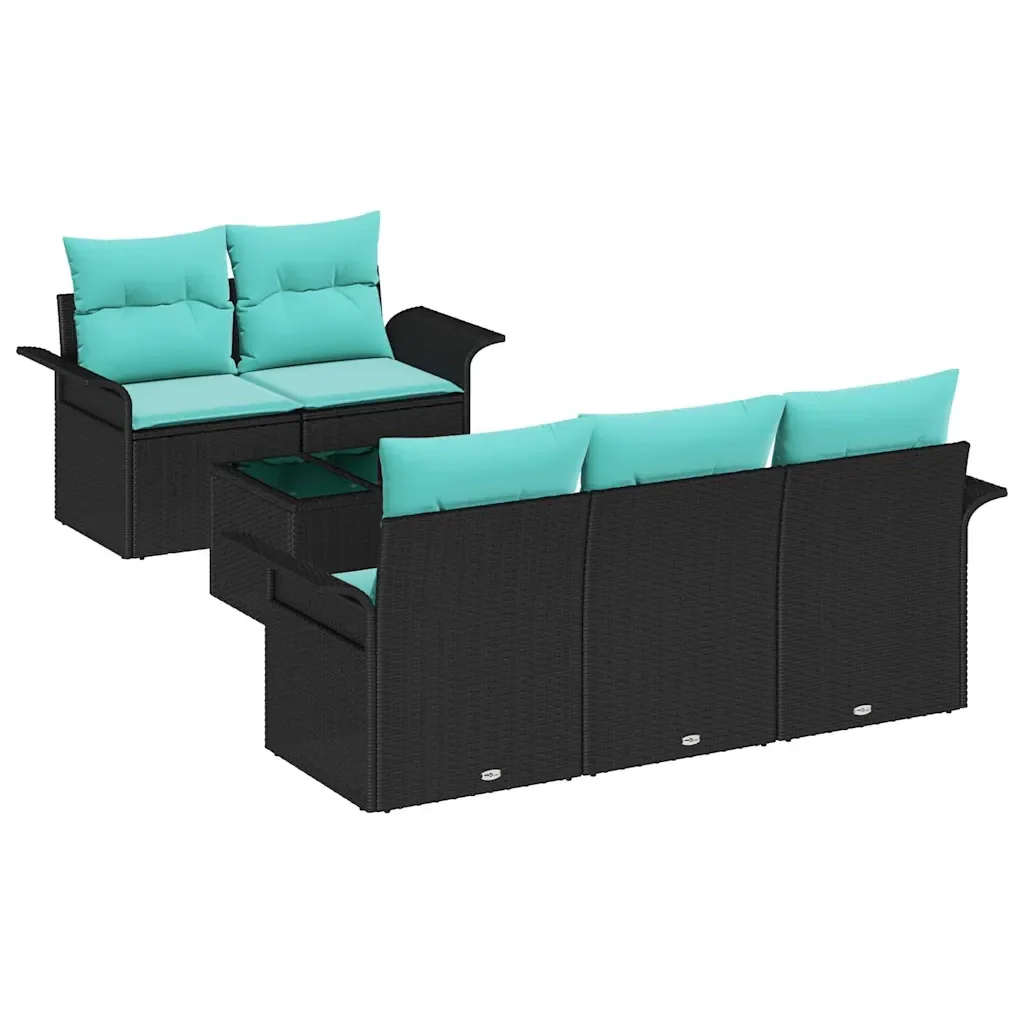 Set Divano da Giardino con cuscino 6 pcs Nero polyrattan 3345246 - Image 2