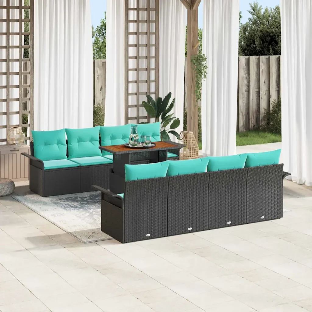 Set Divano da Giardino con cuscino 7 pcs Nero e blu