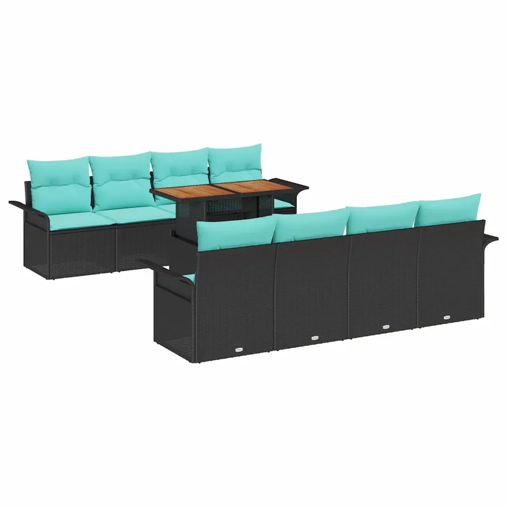 Set Divano da Giardino con cuscino 7 pcs Nero e blu - Image 2