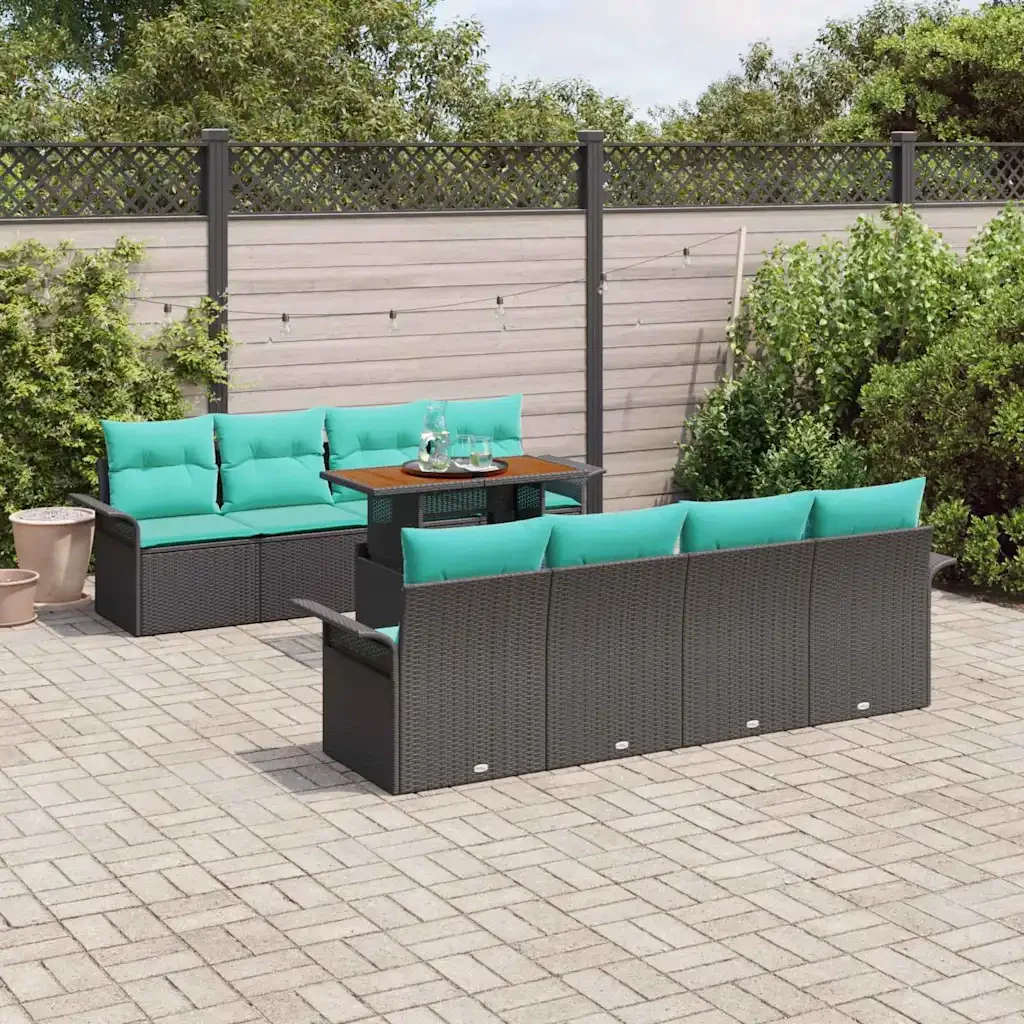 Set Divano da Giardino con cuscino 7 pcs Nero e blu - Image 3