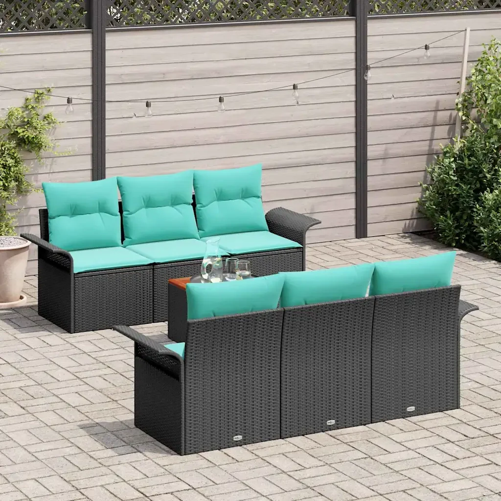 Set Divano da Giardino con cuscino 7 pcs Nero polyrattan - Image 3