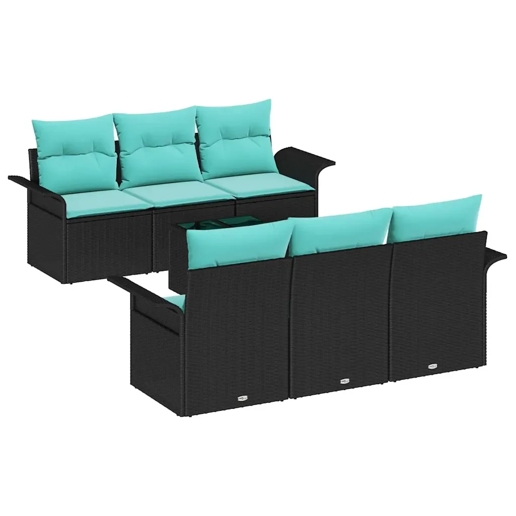 Set Divano da Giardino con cuscino 7 pcs Nero polyrattan - Image 2