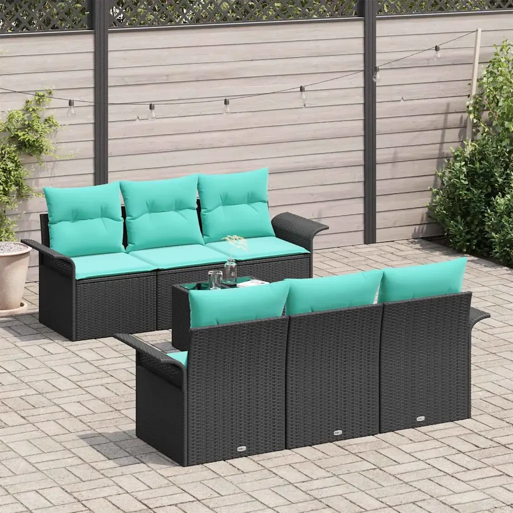 Set Divano da Giardino con cuscino 7 pcs Nero polyrattan 3345256 - Image 3