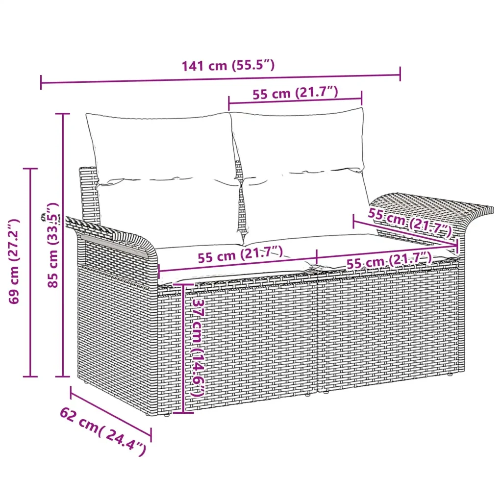 Set Divano da Giardino con cuscino 7 pcs Nero polyrattan 3345256 - Image 9