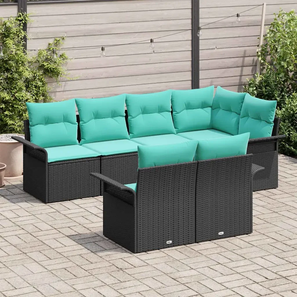 Set Divano da Giardino con cuscino 7 pcs Nero polyrattan 3345406 - Image 3