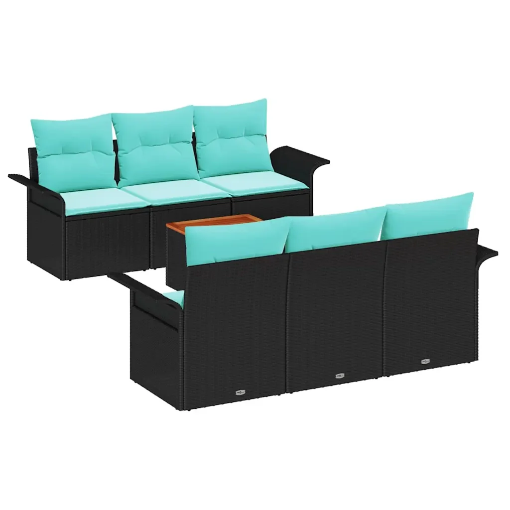 Set Divano da Giardino con cuscino 7 pcs Nero polyrattan 3347277 - Image 2