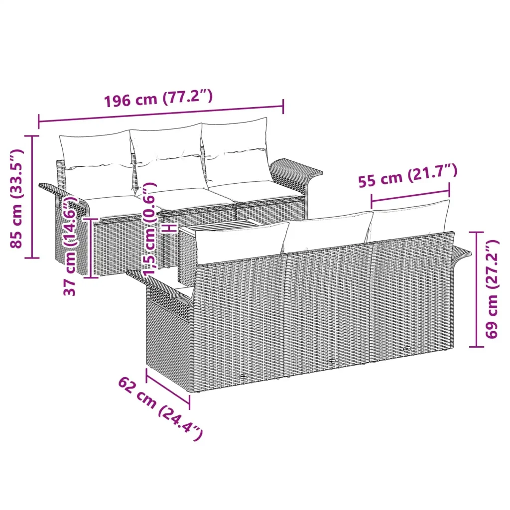 Set Divano da Giardino con cuscino 7 pcs Nero polyrattan 3347277 - Image 8