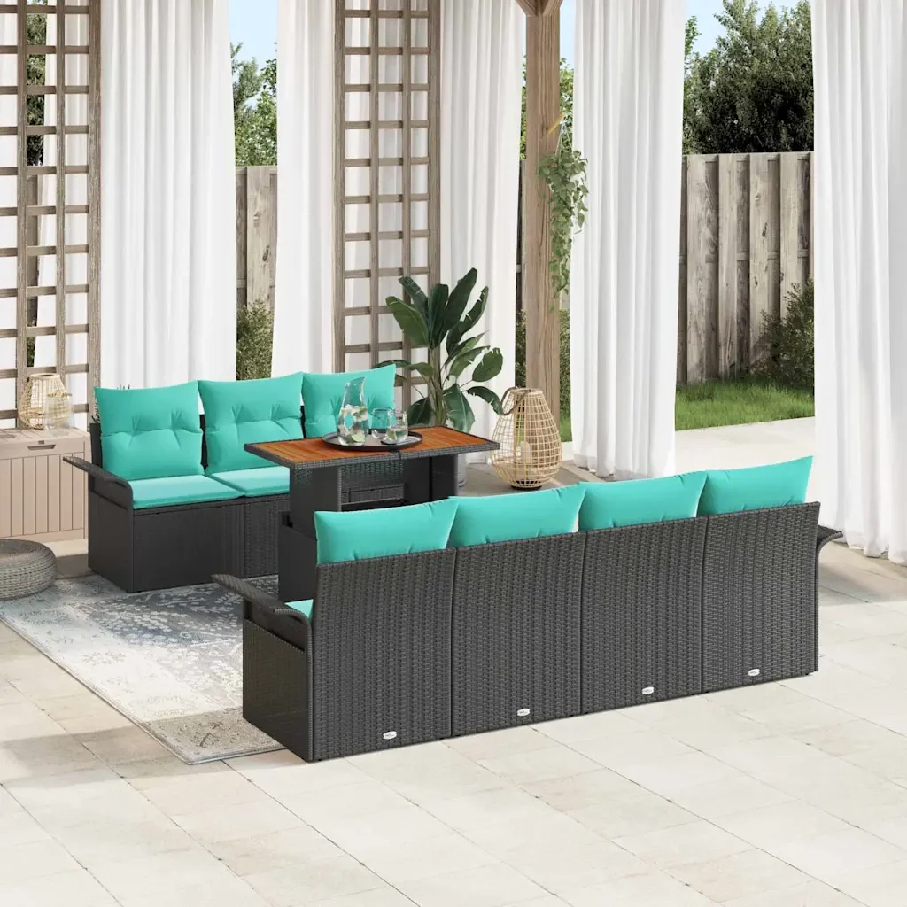 Set Divano da Giardino con cuscino 8 pcs Nero e blu