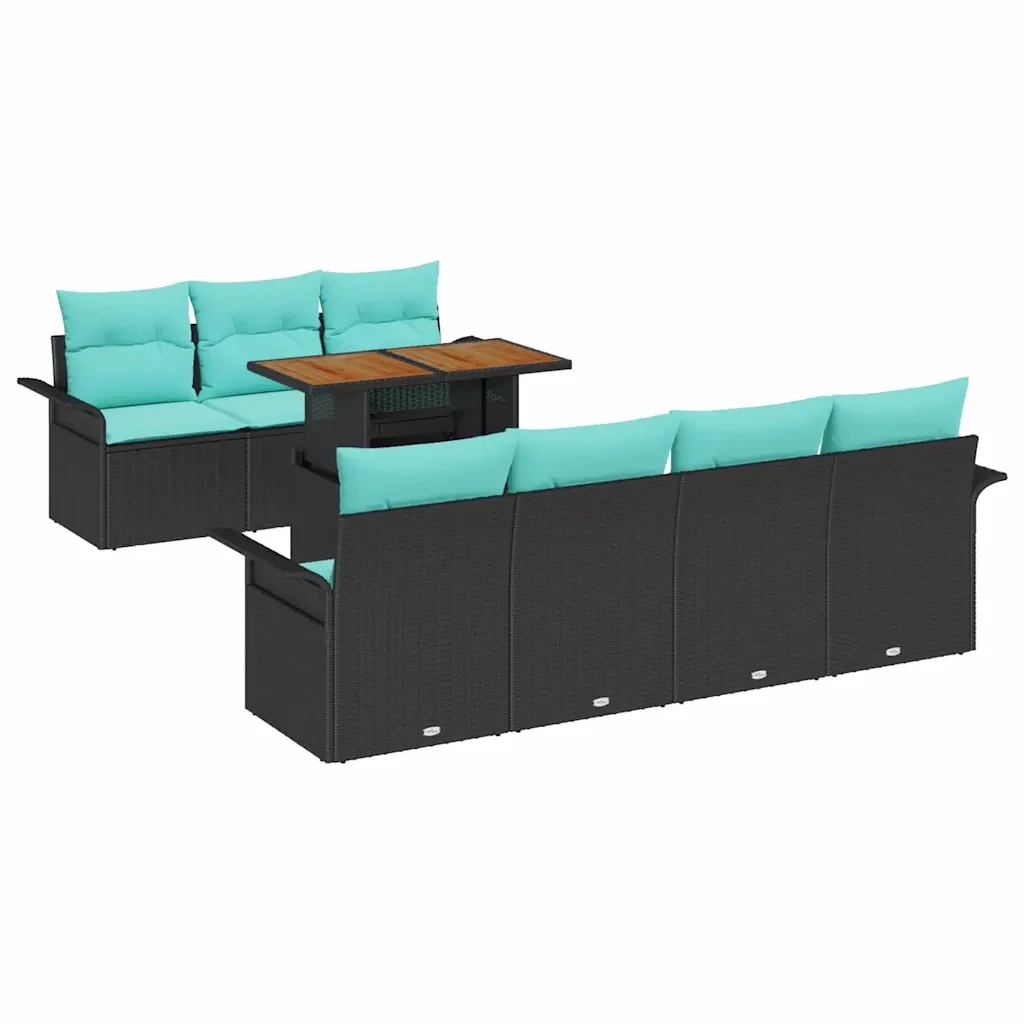 Set Divano da Giardino con cuscino 8 pcs Nero e blu - Image 2