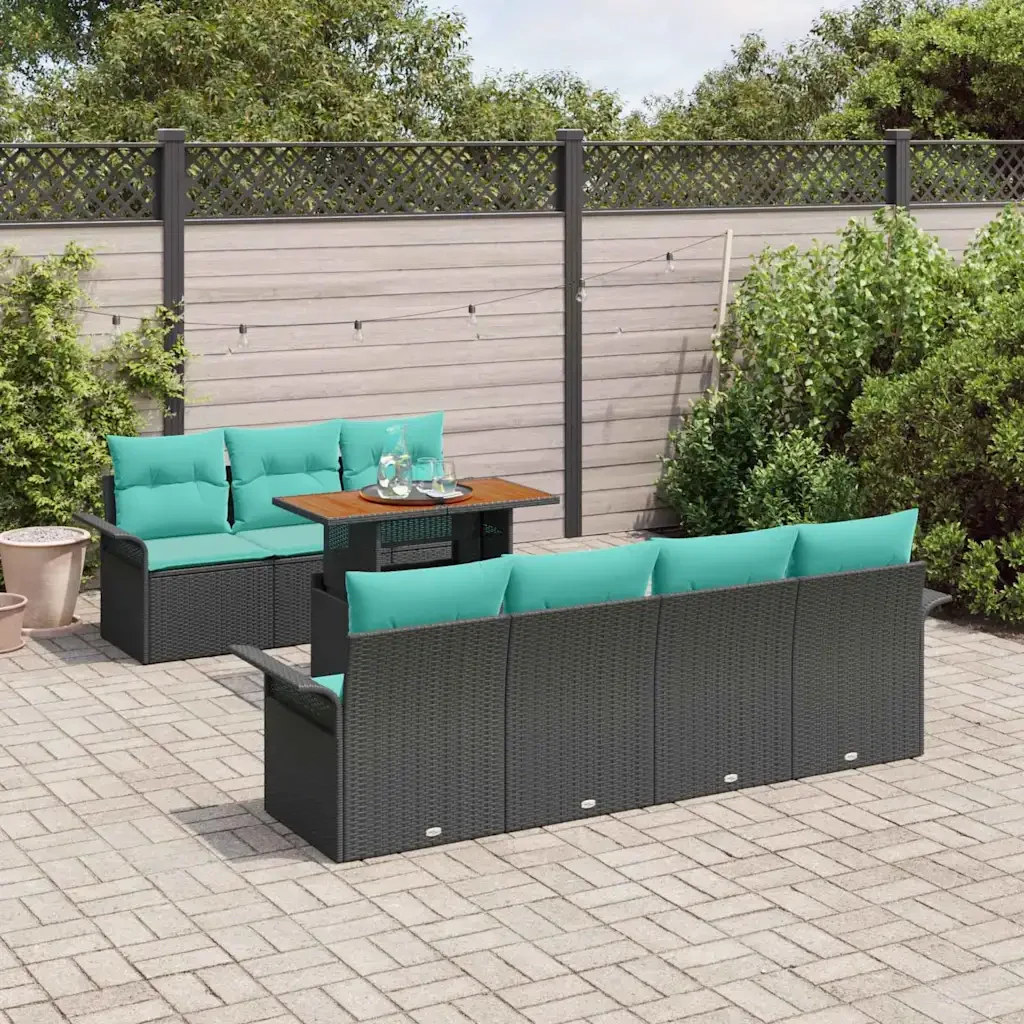 Set Divano da Giardino con cuscino 8 pcs Nero e blu - Image 3