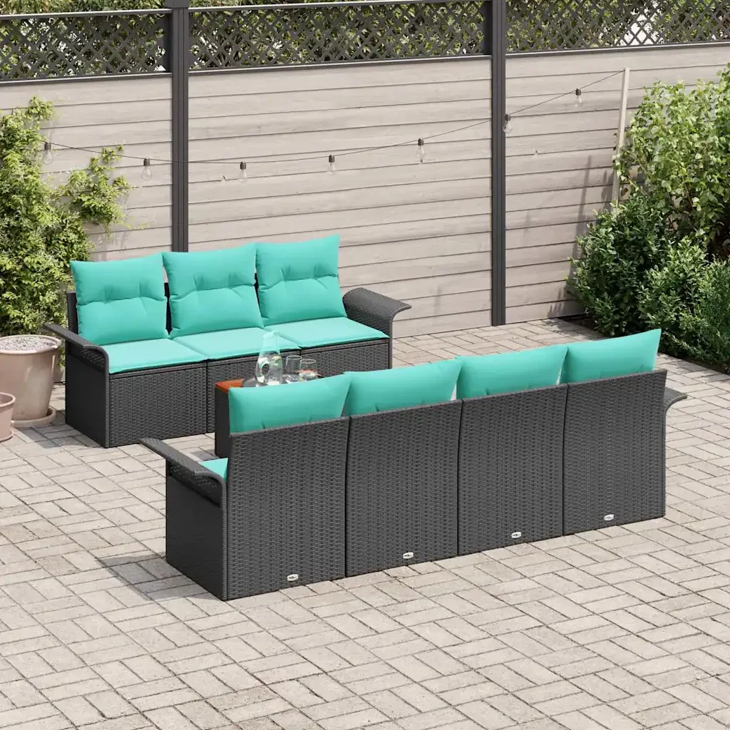Set Divano da Giardino con cuscino 8 pcs Nero polyrattan - Image 3