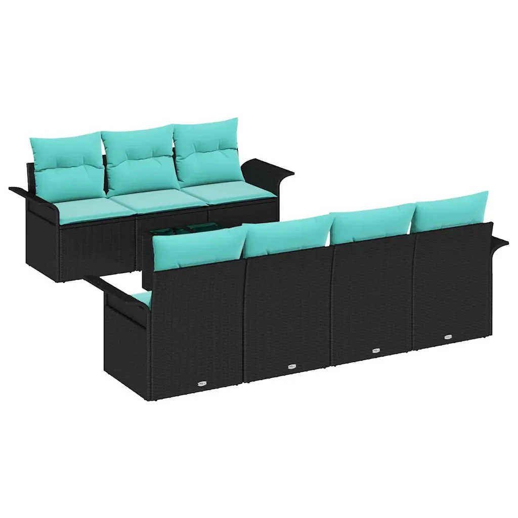 Set Divano da Giardino con cuscino 8 pcs Nero polyrattan - Image 2