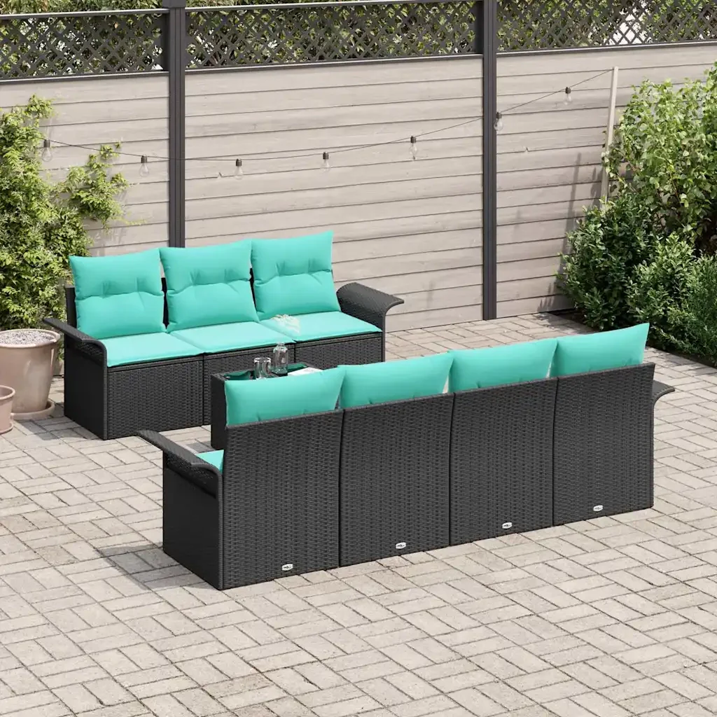 Set Divano da Giardino con cuscino 8 pcs Nero polyrattan - Image 3