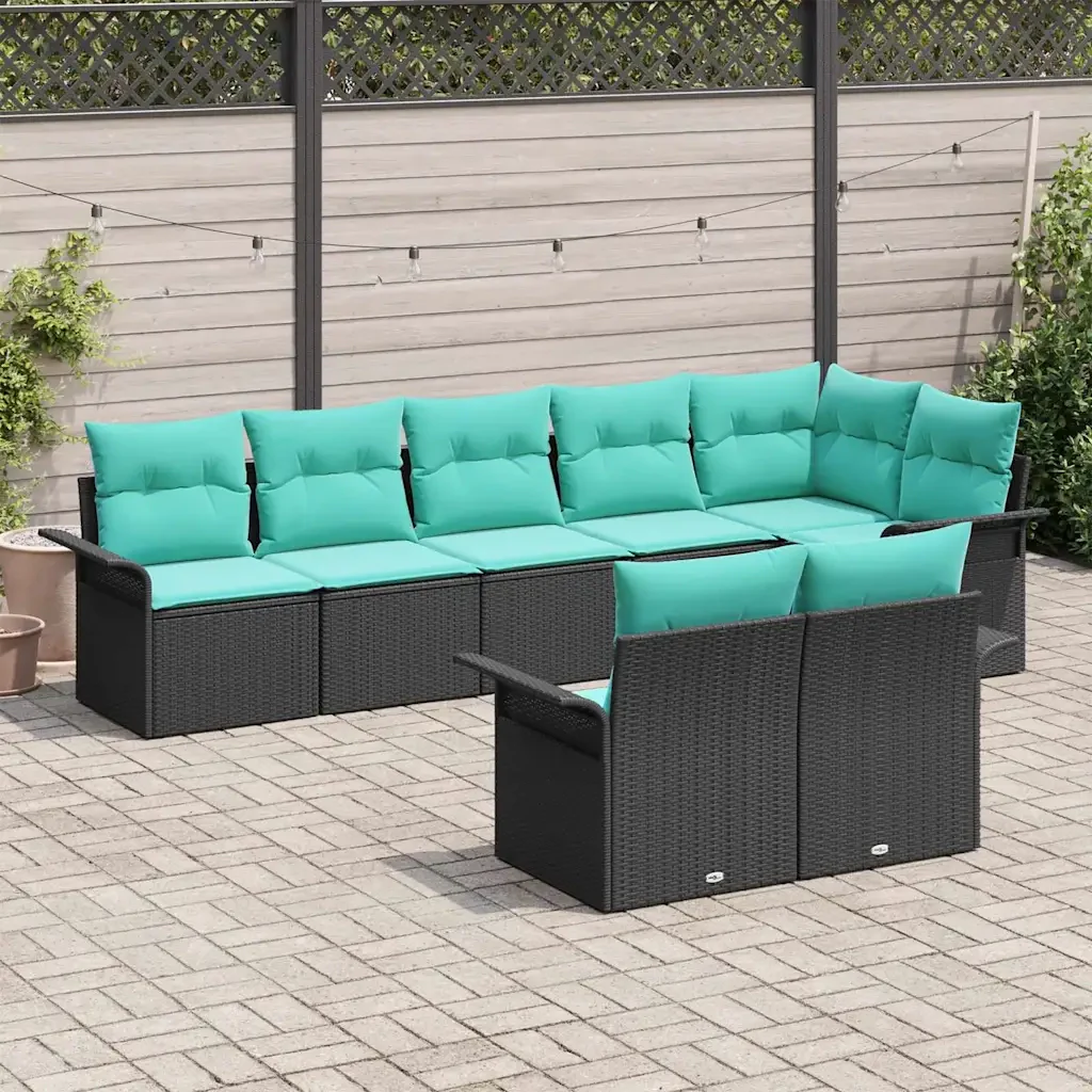 Set Divano da Giardino con cuscino 8 pcs Nero polyrattan 3345416 - Image 3