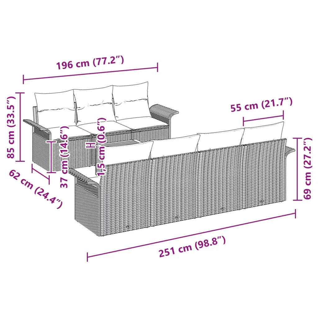 Set Divano da Giardino con cuscino 8 pcs Nero polyrattan 3347291 - Image 8