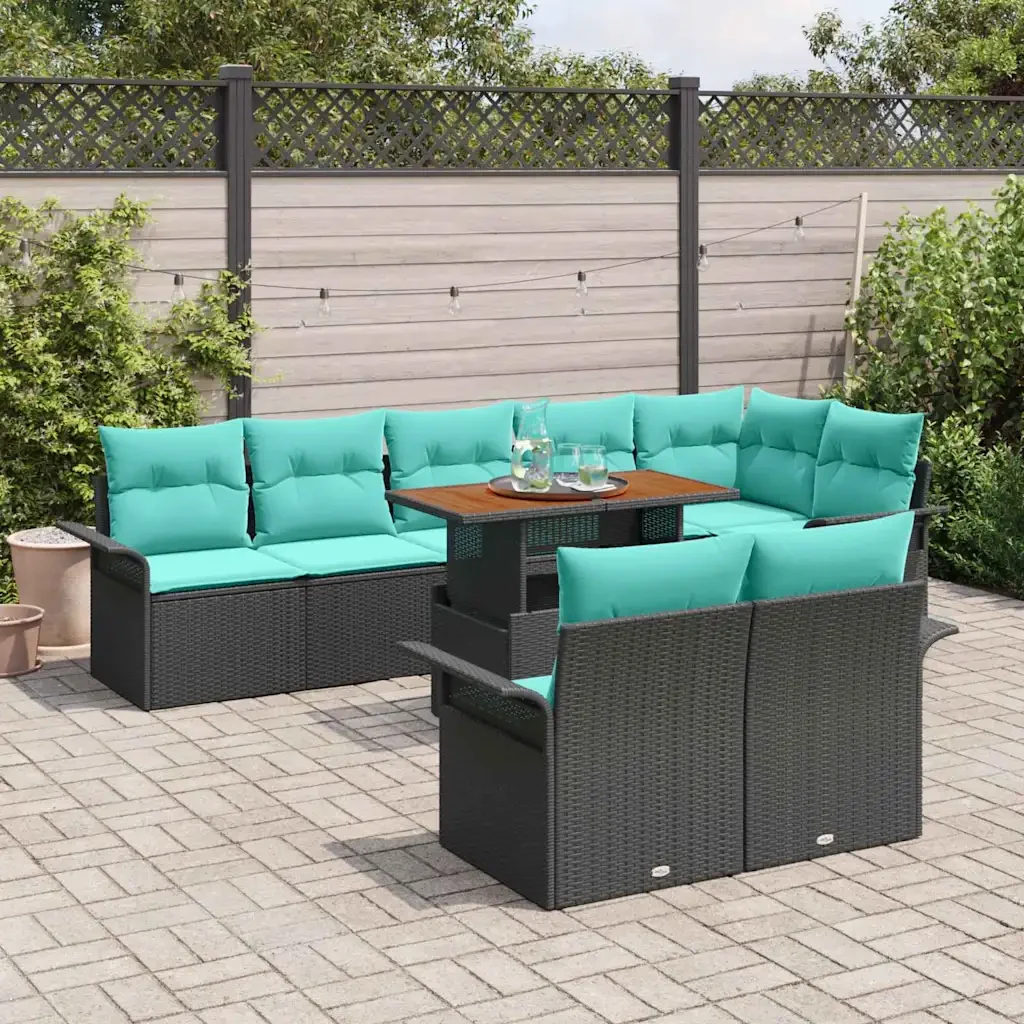 Set Divano da Giardino con cuscino 9 pcs Nero e blu - Image 3