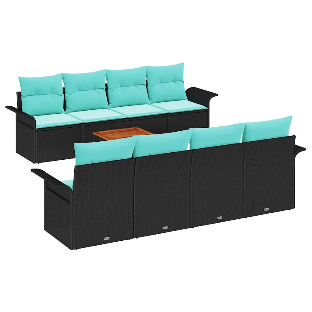 Set Divano da Giardino con cuscino 9 pcs Nero polyrattan - Image 2