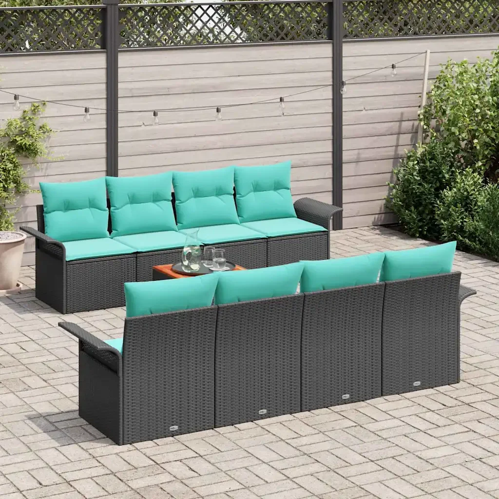 Set Divano da Giardino con cuscino 9 pcs Nero polyrattan - Image 3