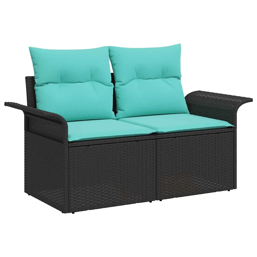 Set Divano da Giardino con cuscino 9 pcs Nero polyrattan - Image 4