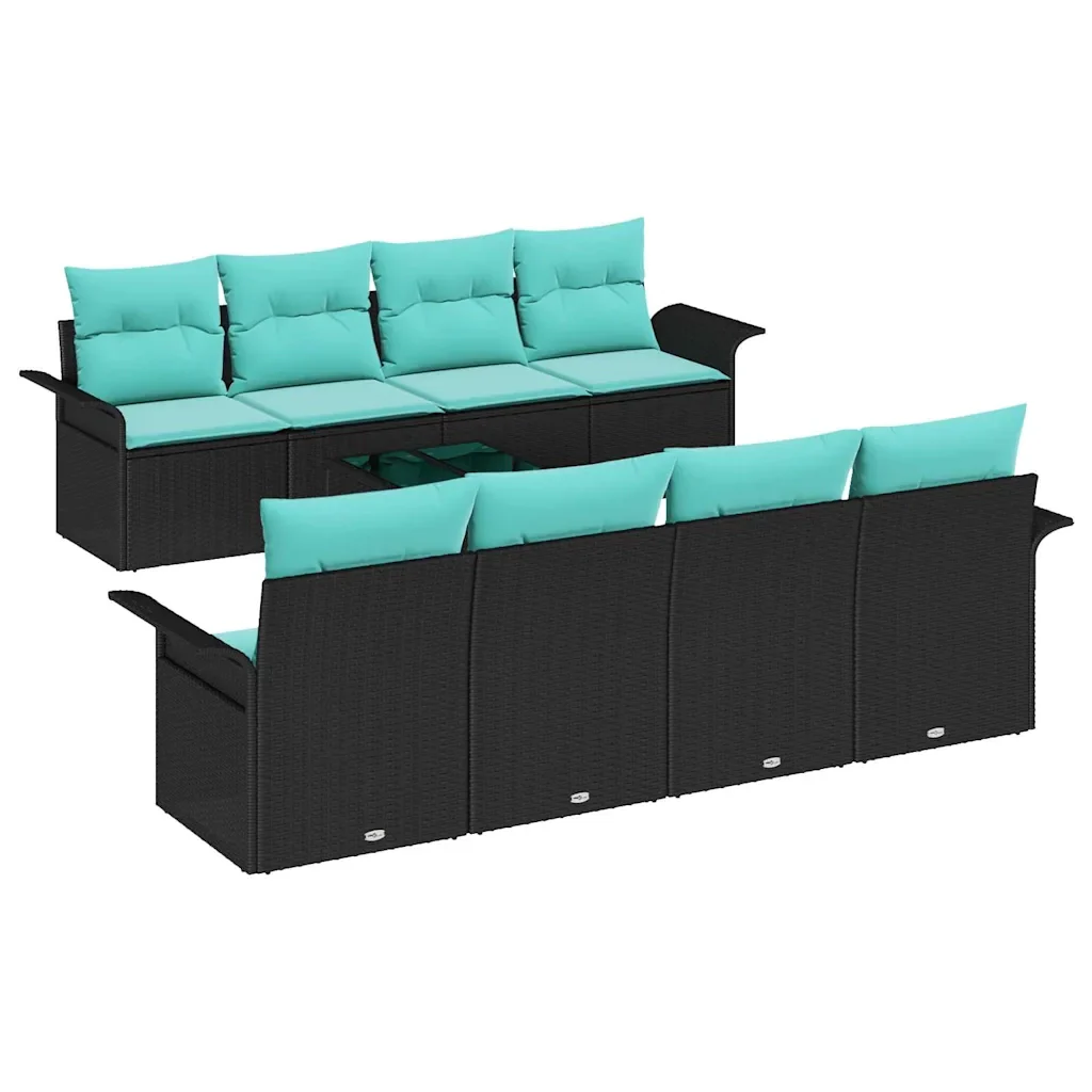 Set Divano da Giardino con cuscino 9 pcs Nero polyrattan - Image 2