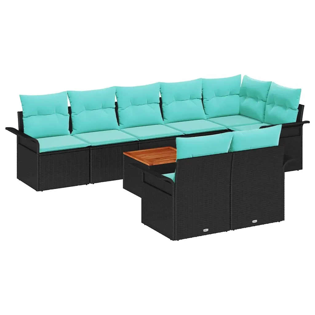 Set Divano da Giardino con cuscino 9 pcs Nero polyrattan - Image 2