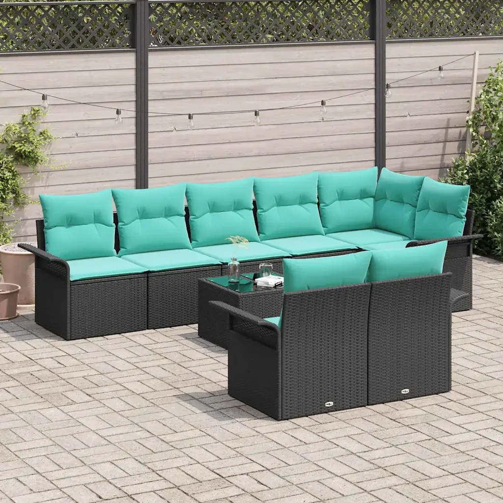 Set Divano da Giardino con cuscino 9 pcs Nero polyrattan 3345426 - Image 3