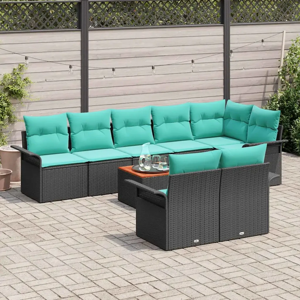 Set Divano da Giardino con cuscino 9 pcs Nero polyrattan 3347347 - Image 3