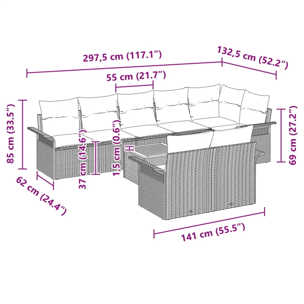 Set Divano da Giardino con cuscino 9 pcs Nero polyrattan 3347347 - Image 9