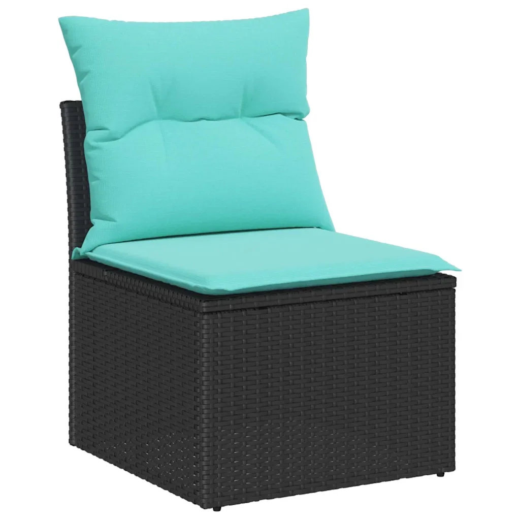 Set Divano da Giardino con cuscino 9 pcs Nero polyrattan - Image 4