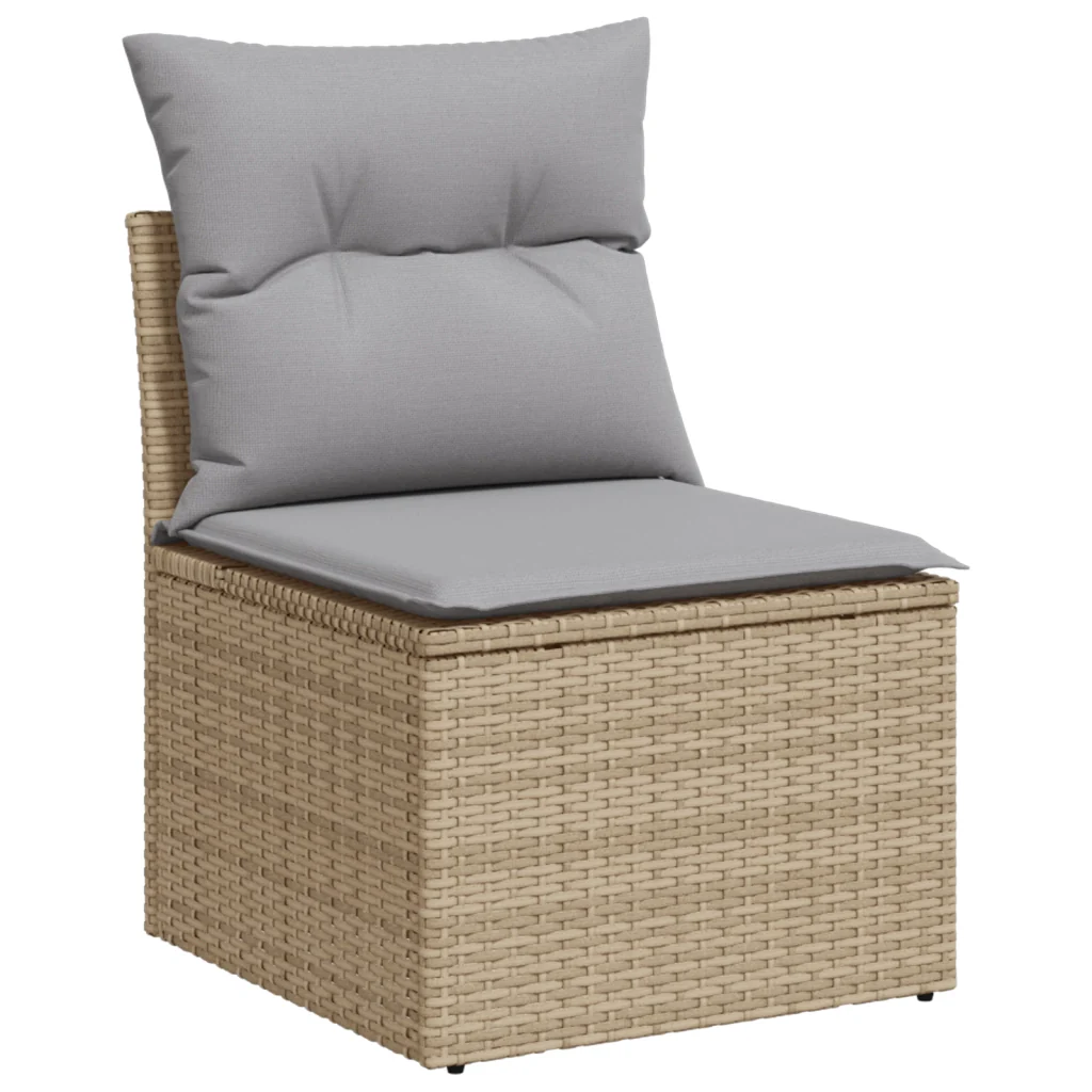 Set Divano da Giardino da 10 Pezzi con Cuscini Beige Polyrattan Acacia - Image 4
