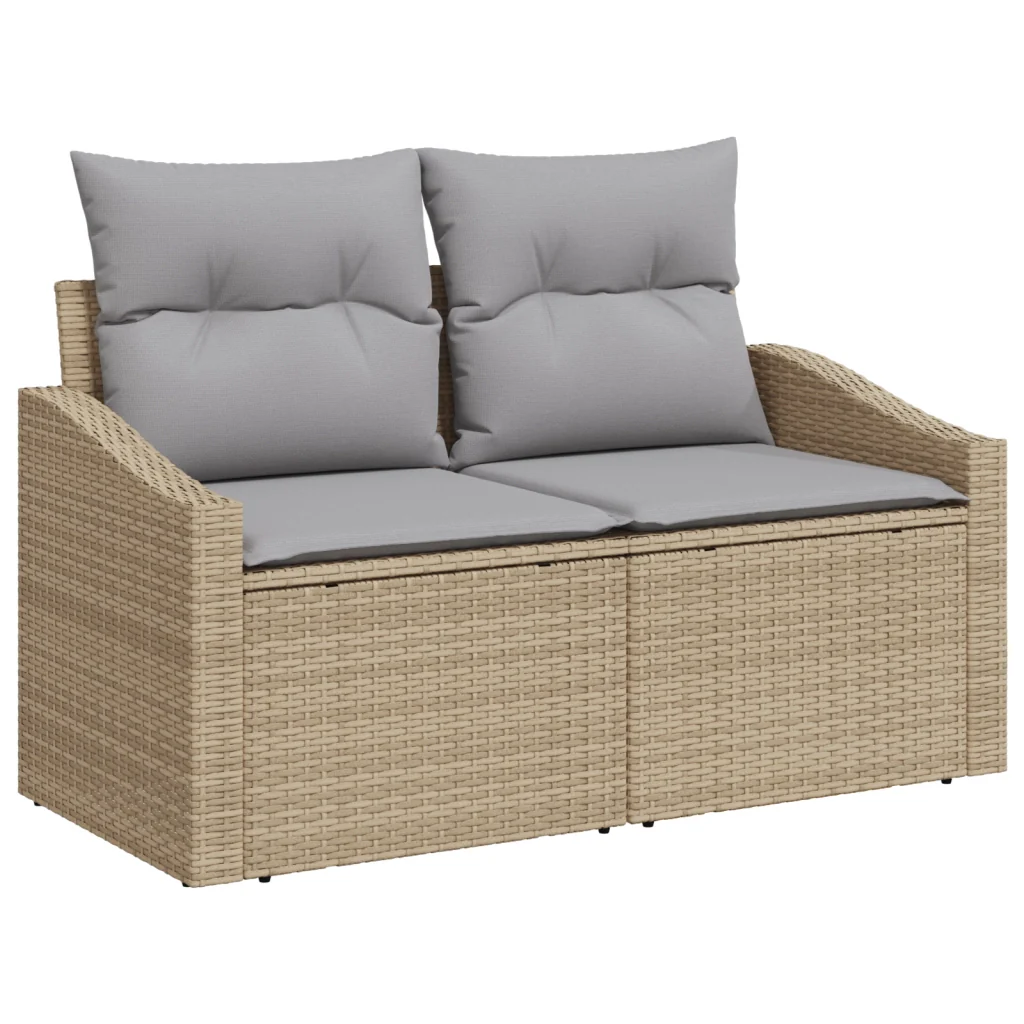 Set Divano da Giardino da 10 Pezzi con Cuscini Beige Polyrattan Acacia - Image 5