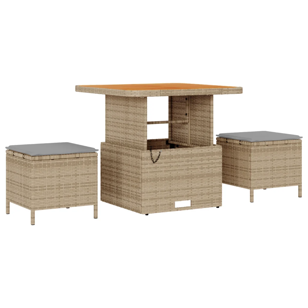 Set Divano da Giardino da 10 Pezzi con Cuscini Beige Polyrattan Acacia - Image 6