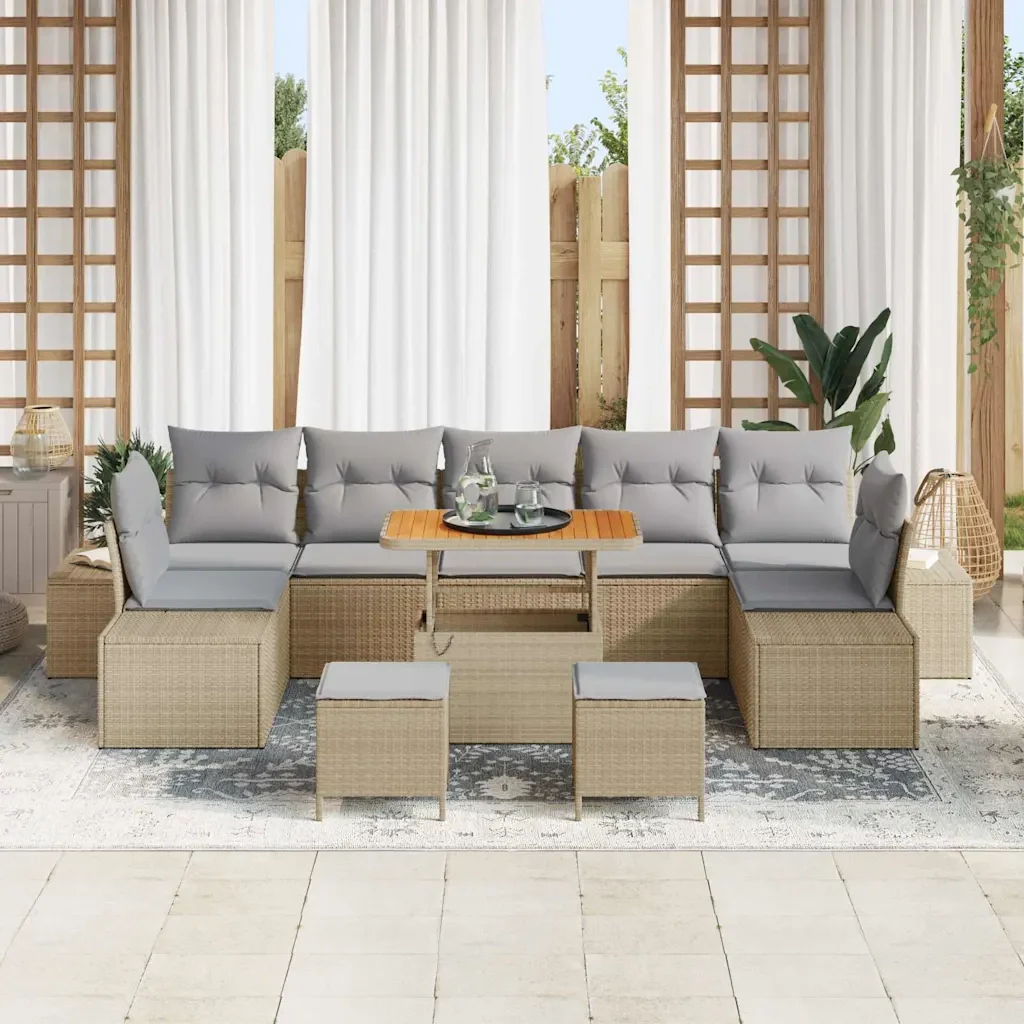 Set Divano da Giardino con cuscino 10 pcs Beige polyrattan 3362772 - Image 3