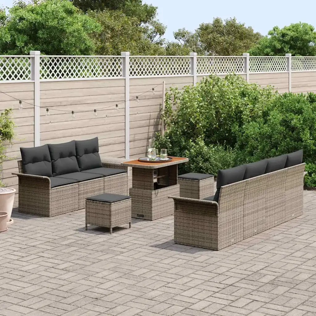 Set Divano da Giardino con cuscino 10 pcs Grigio polyrattan 3362103 - Image 3