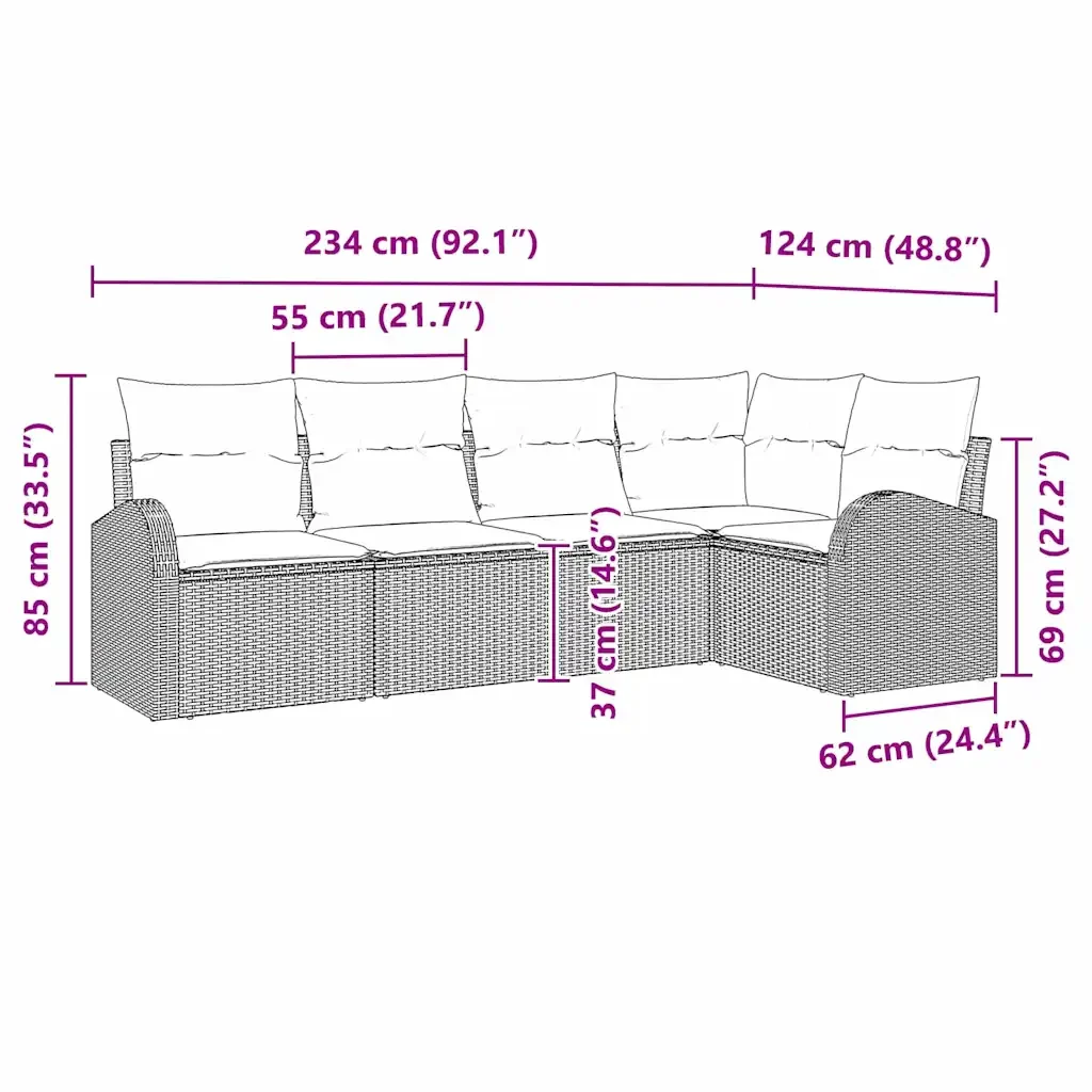 Set di divani con cuscino 5 pcs Grigio Poliestere 3346039 - Image 8