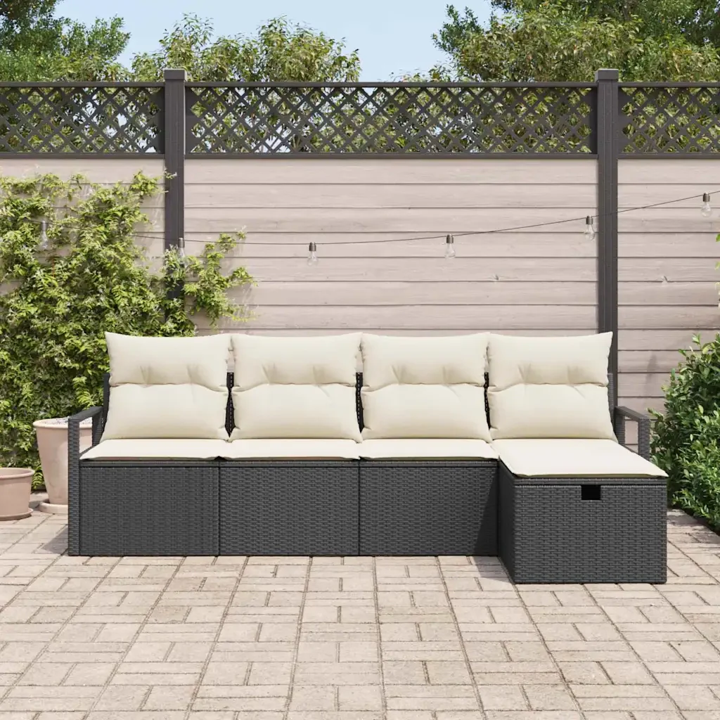 Set di divani con cuscino 5 pcs Nero e Crema polyrattan 3359156 - Image 3