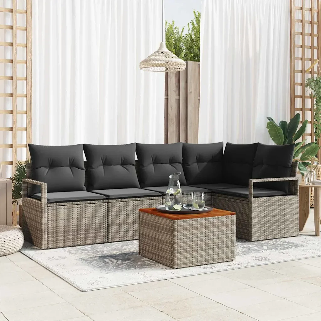 Set Divano da Giardino con cuscino 6 pcs Grigio polyrattan 3347706