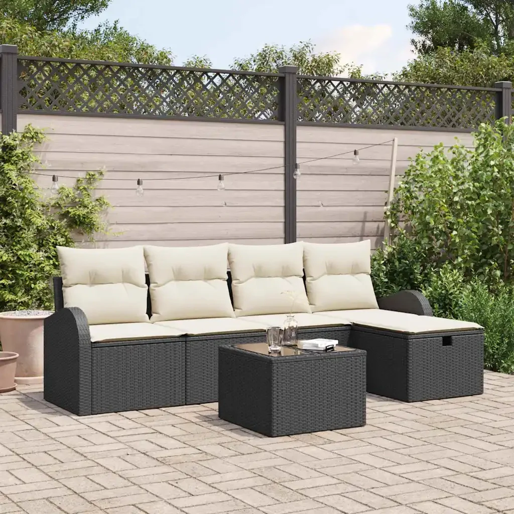 Set Divano da Giardino con cuscino 6 pcs Nero Poly Rattan 3360398