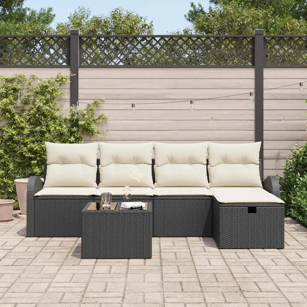 Set Divano da Giardino con cuscino 6 pcs Nero Poly Rattan 3360398 - Image 3