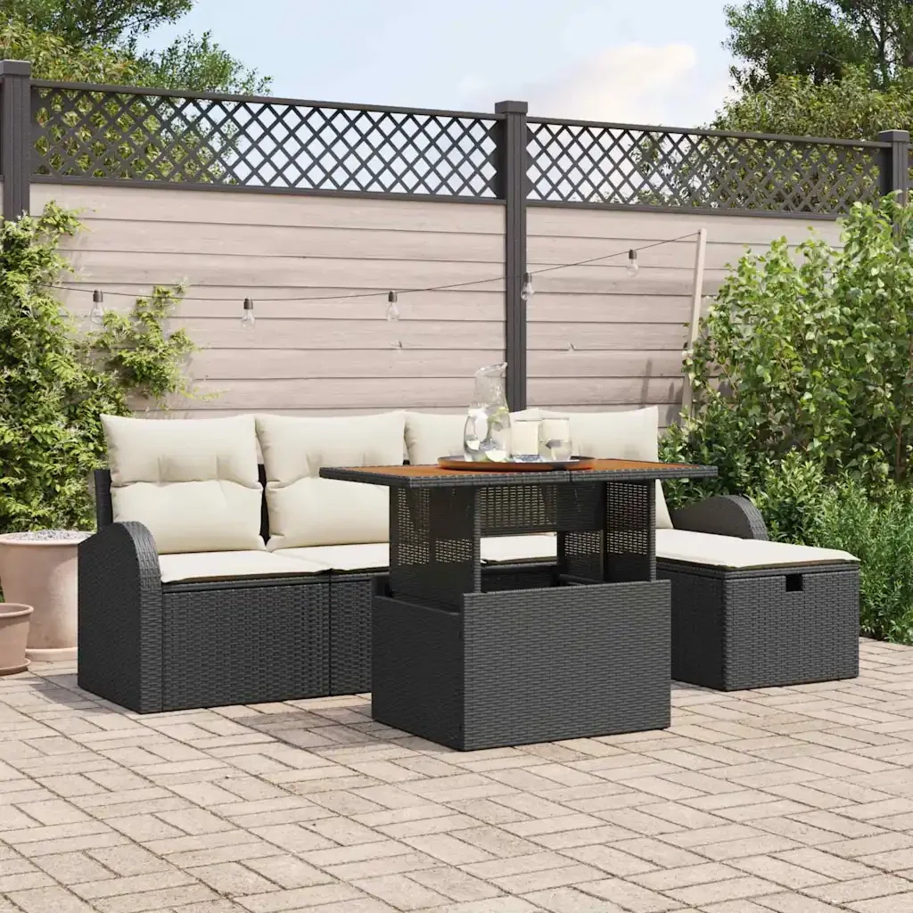 Set Divano da Giardino con cuscino 6 pcs Nero polyrattan 3359960